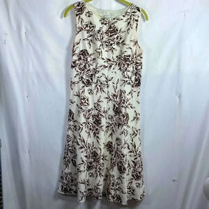 Ann Taylor Factory Store Cream with Brown Floral Print Sleeveless Dress Size 6.